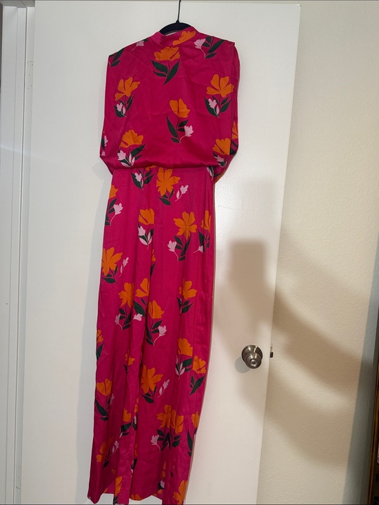 Zara Pants - Zara Hot Pink Floral Jumpsuit with Orange and Green Print